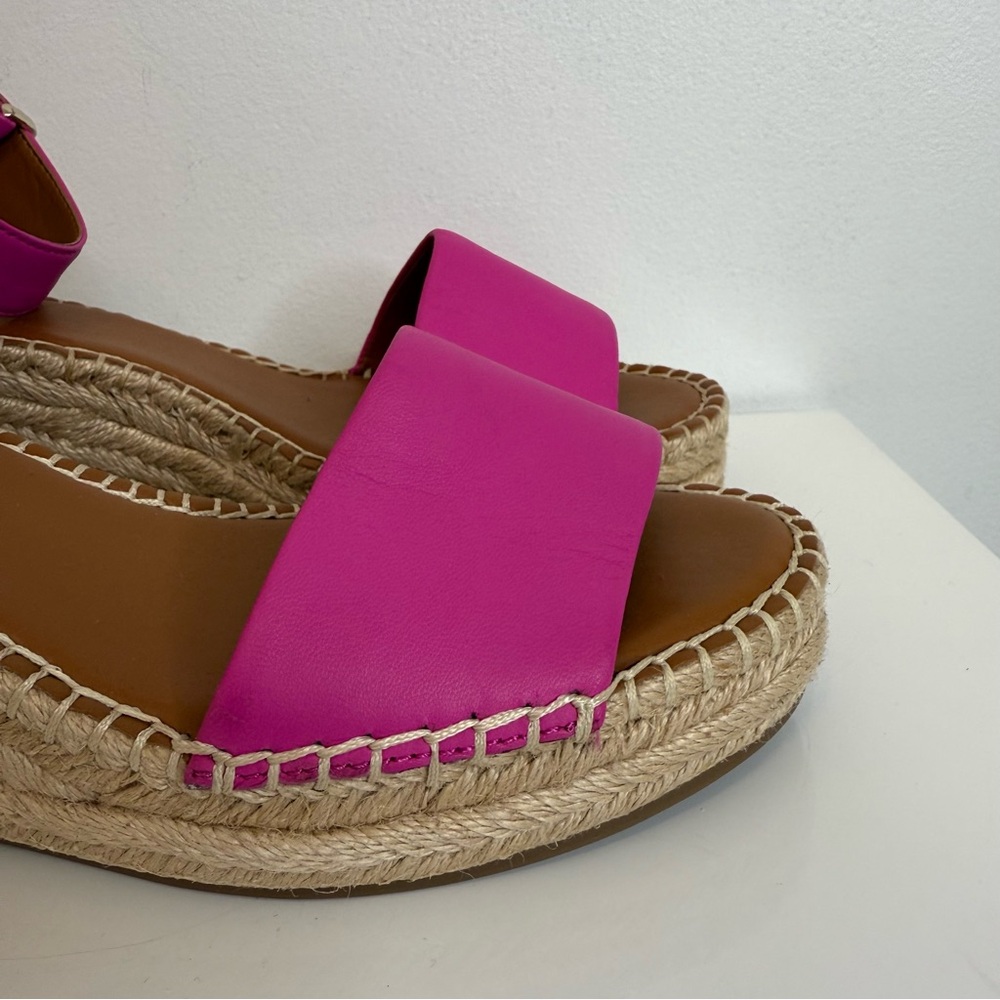 Franco Sarto Pink Leather Clemens Espadrille Wedge Sandal Women’s Size 9 - Picture 3 of 14